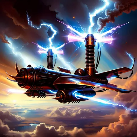 <lora:CulturePunkAI_3:.4> <lora:TechPunkAIv2:.6>  VikingPunkAI (TeslaPunkAI:1.1) tesla coil-enhanced fighter jets with Viking insignias , Highly detailed, intricate, sci-fi, Impressive lighting, vibrant colors, intricate detailed background