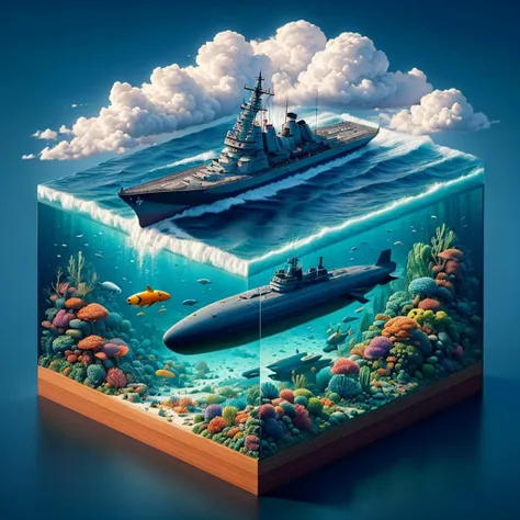 Best quality,masterpiece,ultra high res,<lora:slf2:0.65>,
shuilifang, watercraft, ship, no humans, warship, military vehicle, military, turret, underwater, ocean, cannon, battleship, anchor, water, fish, vehicle focus, coral