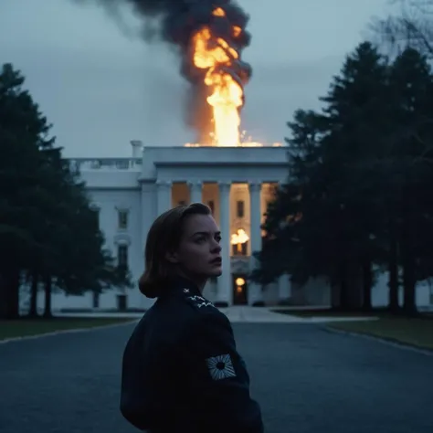 cinematic film still of <lora:Command and Conquer style v2:1>
Allied a very large building with a very big white building,1girl,outdoors,tree,night,fire,building,scenery,silhouette,dark Allied, American, US, Command & Conquer, Red Alert style, Command and Conquer style, shallow depth of field, vignette, highly detailed, high budget, bokeh, cinemascope, moody, epic, gorgeous, film grain, grainy