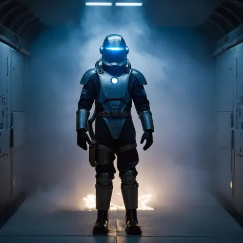 cinematic film still of <lora:Command and Conquer style v2:1>
Tesla trooper,Tesla warrior,Tesla suit,Union of Soviet Socialist Republics,Soviet,a drawing of a man in a space suit with a blue light Soviet Forces,Soviet Army,Soviet Troops,Soviet Military,solo,simple background,1boy,white background,standing,full body,male focus,boots,armor,hand on hip,helmet,shoulder armor,clenched hand,science fiction,electricity , Command & Conquer, Red Alert style, Command and Conquer style, cold war, shallow depth of field, vignette, highly detailed, high budget, bokeh, cinemascope, moody, epic, gorgeous, film grain, grainy