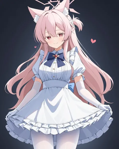 akira \(blue archive\),1girl, solo, halo, elbow_gloves, maid_headdress, smile, white_gloves, looking_at_viewer, bow, white_apron, animal_ear_fluff, white_pantyhose, white_dress, puffy_short_sleeves, maid, closed_mouth, heart, breasts, frilled_apron, two-tone_background, white_background, alternate_costume
<lora:akira_(blue_archive)_image654_2023-12-03:1>halo. gorgeous,key visual, vibrant, studio anime,award-winning, professional, highly detailed,high budget, cinemascope