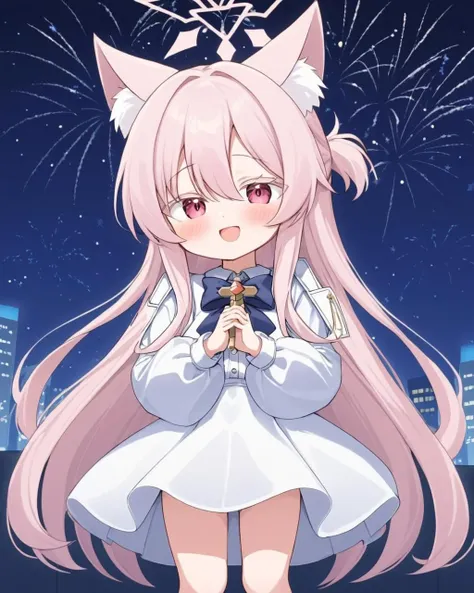 akira \(blue archive\),1girl, halo, solo, open_mouth, looking_at_viewer, long_sleeves, :d, fireworks, animal_ear_fluff, chibi, white_dress, bowtie, spread_arms, blush, sidelocks
<lora:akira_(blue_archive)_image654_2023-12-03:1>halo. gorgeous,key visual, vibrant, studio anime,award-winning, professional, highly detailed,high budget, cinemascope