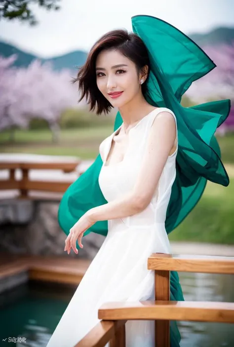 <lora:tongliya3:0.945>tongliya face,tongliya body,grin,pov,(highres:1.8),
pose,supermodel,(detailed face:1.56),
Sunlight filters through ancient cherry blossom trees, casting a dappled pattern on the bluestone paths. In this exquisitely beautiful Kyoto, Xiaoling, a beautiful woman dressed in a kimono, gracefully steps out in small, delicate strides, seeking out a touch of her own elegance in this ancient capital of a thousand years.She gently waves her red folding fan, and as the breeze brushes past, several strands of hair dance in the wind. Behind her, the resplendent Kyoto Tower shines, forming a stunning contrast with the quaint wooden houses in front. Not far away, a gentle stream babbles, drawing the eye to an exquisite red bridge.Xiaoling slowly approaches the bridge, leans forward, and gently dips her hand into the water. The cool sensation instantly spreads from her fingertips throughout her body, and she smiles slightly, as lovely as a lotus in the water. The photographer captures this fleeting moment of beauty, clicking the shutter and seemingly freezing time in this instant.The entire scene is like a painting, rich in color and harmony. In this painting, Xiaoling appears as if a princess who has traveled through time, enjoying a moment of tranquility and beauty. The stunning scenery of Kyoto perfectly complements the beauty, creating a unique and captivating landscape.
good hands,perfect hands,
(white skin,)(white dress:1.9),
smile,
(looking at viewer),
supermodel,
(depth of field:1.89),(long exposure:1.2),(dynamic motion:1.13),(Extreme Aestheticism:1.93),offical art,first person view,blurry background,(professional photograph:1.5),
(pov:1.65),
(8k, RAW photo, best quality, masterpiece:1.2), (realistic, photo-realistic:1.85), (ultra-detailed:1.5), highres
<lora:epi_noiseoffset2:1>