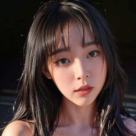 masterpiece, 8k, Best quality,  ultra high res, (photorealistic:1.4), 1girl, deep shadow, dark, film lighting, face focus, with black background,inkyung, looking at viewer,    <lora:inkyungloraSouth_v10:0.7>