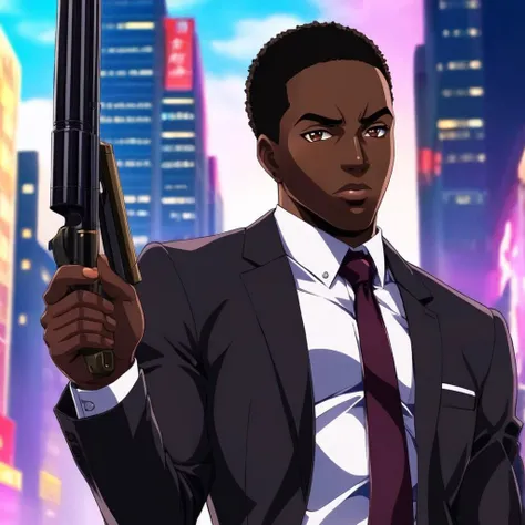 anime artwork of <lora:anime manga girl style:1.2>
a black man in a black suit holding a long shotgun anime manga girl style, anime style, key visual, vibrant, studio anime, highly detailed