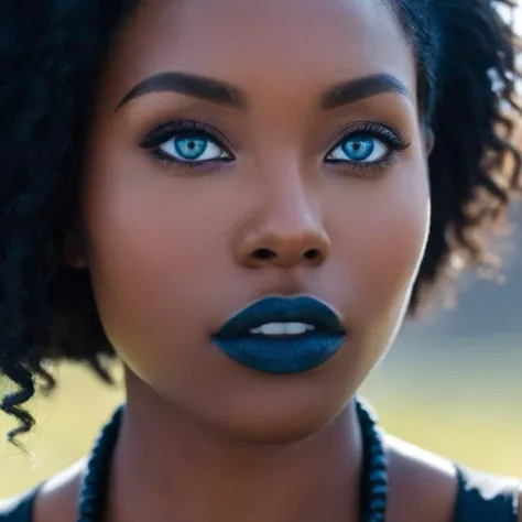 cinematic film still of <lora:anime manga girl style:1.2>
a closeup of a black woman with blue eyes and black hair and perfect lips anime manga girl style, shallow depth of field, vignette, highly detailed, high budget, bokeh, cinemascope, moody, epic, gorgeous, film grain, grainy