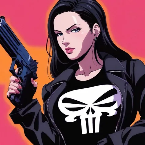 anime artwork of <lora:anime manga girl style:1.2>
a punisher woman in a black punisher coat holding a gun anime manga girl style, anime style, key visual, vibrant, studio anime, highly detailed