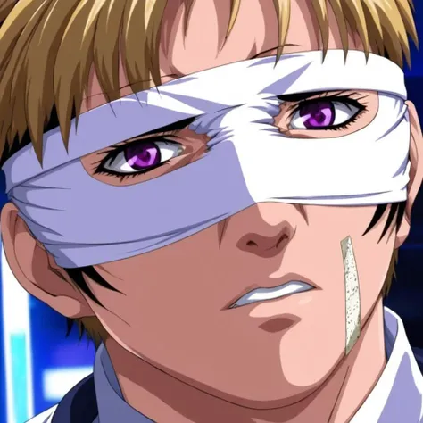 anime artwork of <lora:anime manga girl style:1.2>
a man with a bandage wrapped around his face anime manga girl style, anime style, key visual, vibrant, studio anime, highly detailed