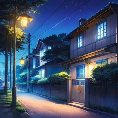 anime artwork of  <lora:anime manga girl style:1.2>
a painting of a house with a street light at blue night anime manga girl style, anime style, key visual, vibrant, studio anime,  highly detailed