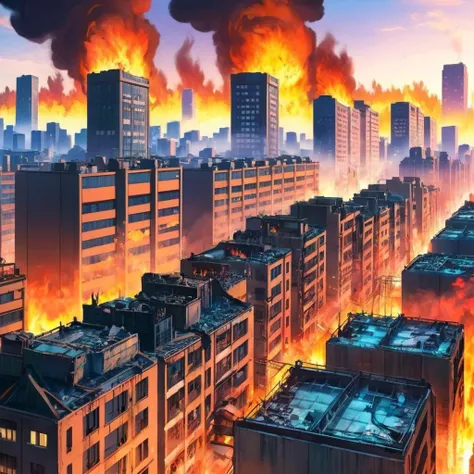 anime artwork of <lora:anime manga girl style:1.2>
a dystopian city with a lot of buildings on fire and smoke and decay anime manga girl style, anime style, key visual, vibrant, studio anime, highly detailed