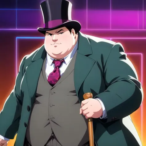 anime artwork of <lora:anime manga girl style:1.2>
a fat short man in a top hat and coat holding a cane anime manga girl style, anime style, key visual, vibrant, studio anime, highly detailed