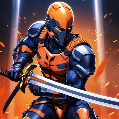 Ninja robot, with katana, and ROG logo on the chest, masculin, whole body