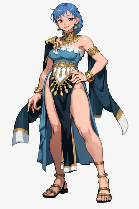 masterpiece, best quality, solo, 1girl, looking at viewer, smile, <lora:MarianneFE3H-FEH:0.8>, brvMarianne, dress, bare shoulders, jewelry, braid, earrings, bracelet, sandals, <lora:Cps2V3test_Fp:0.8>, full body, simple background, standing,