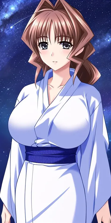 <lora:MarimoV5:0.7> jinguuji_marimo, huge_breasts, standing, solo, white_kimono_blue_sash, starry_sky,, masterpiece, best_quality, detailed_face, detailed_eyes, highres, beautiful, detailed, absurdres,