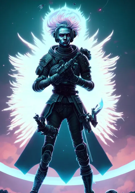 textless, best quality, War in Heaven (serphm:1.3) Archangel Holding Flaming Weapon, battling demons in another world, ggffff666666