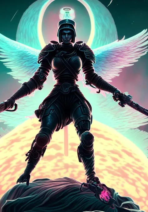 textless, best quality, War in Heaven (serphm:1.3) Archangel Holding Flaming Weapon, battling demons in another world, ggffff666666