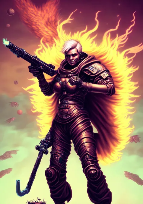 textless, best quality, War in Heaven (serphm:1.3) Archangel Holding Flaming Weapon, battling demons in another world, ggffff666666