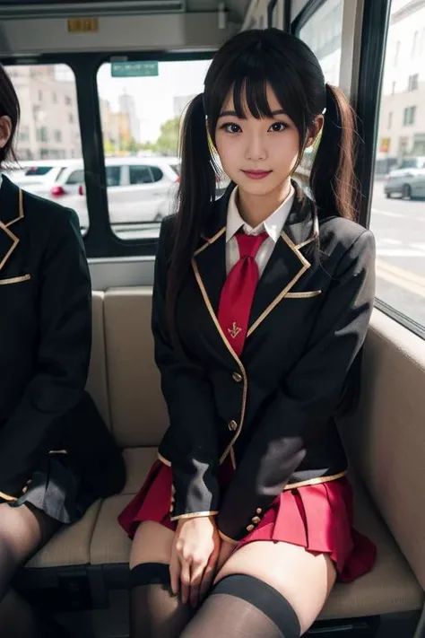 ultra-detailed,highly detailed,best quality,masterpiece,illustration,
fumizuki academy school uniform, solo, cosplay, 1girl,
crossdressing, sitting,looking at viewer, light smile,
necktie, jacket, blazer,long sleeves, skirt,pleated skirt,thighhighs,
black hair,twintails, diagonal bangs,
bus interior,
photo inset, photo background, male focus,
<lora:fumizuki academy school uniform_v1_06:0.5>