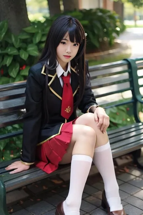 ultra-detailed,highly detailed,best quality,masterpiece,illustration,
fumizuki academy school uniform, solo, skirt, crossdressing, necktie, cosplay, 1girl, socks, sitting, kneehighs, jacket, bench, looking at viewer,photo inset, outdoors, pleated skirt, photo background, male focus, bangs, blazer, feet out of frame,day, long sleeves, leaf,
<lora:fumizuki academy school uniform_v1_06:0.8>