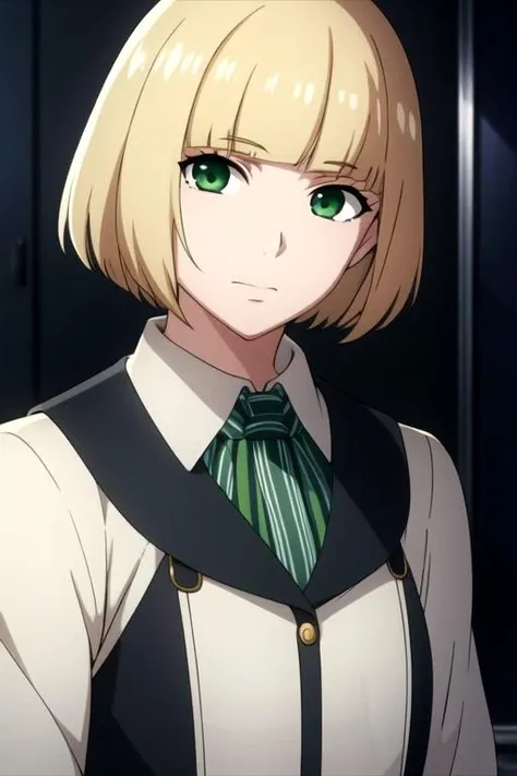 masterpiece, best quality, , 1girl, dwarf costume, green eyes, dirty blonde hair, solo, looking at viewer, upper body, depth of field, ligne claire, , atompunk, , <lora:tokyo_ghoul_style:0.85>, tokyo_ghoul_style