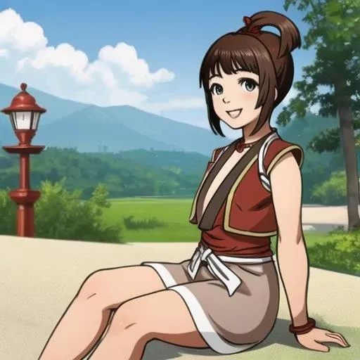 high quality, best quality, masterpiece, <lora:komitsu-04:1>, k0m1tsu, 1girl, sitting, smile