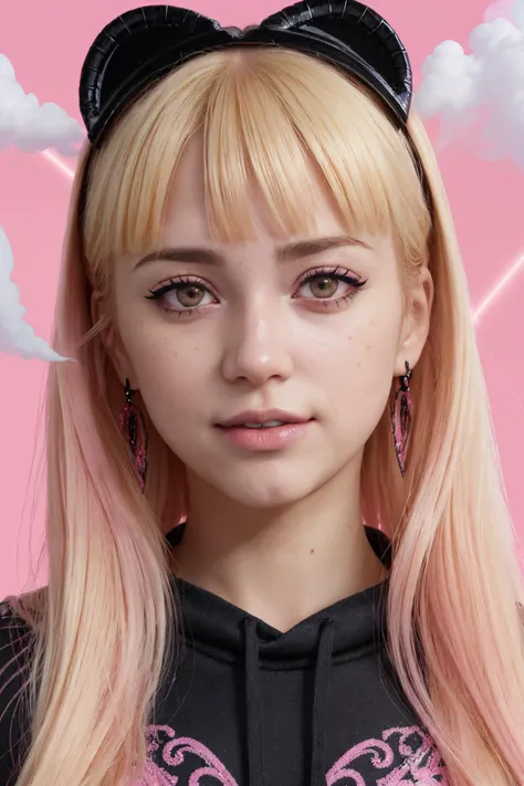 DV_Dolly_Vicious ((Black Theme, Black and Pink Backdrop:1.4)) (Close-Up Shot, Face Portrait:1.4) (Blonde Hair:1.5) wearing (Blue Jeans and a Black sweatshirt :1.3), 35mm, F/2.8, ((Photo Focus, DOF, Aperture, insanely detailed and intricate, character, hypermaximalist, elegant, ornate, beautiful, exotic, revealing, appealing, attractive, amative, hyper realistic, super detailed, heresy flares)) (volumetric pink smoke:1.3) (pink lens flare:1.2)(sharpness:1.3)(details:1.3)(smiling at viewer)
