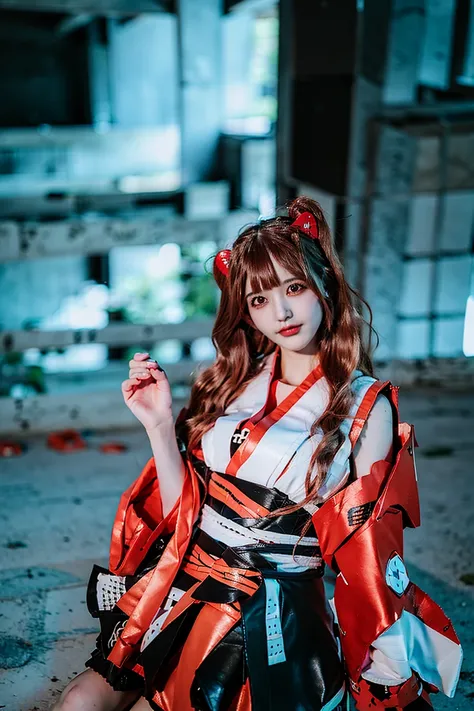 best quality, ultra high res, (photorealistic:1.4), 1girl, miko, shrine maiden, bare shoulders, white hakama, red skirt, closeup, (light brown hair:1), looking at viewer, outdoors, <lora:japaneseDollLikeness_v10:0.66> <lora:aki8:1>