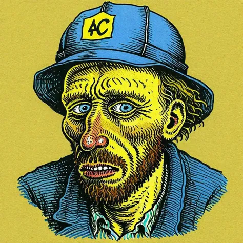 Rough hand drawn color sketch in (rcrumb:1.3) style,
Vincent van Gogh as a Construction Worker, sad face expression,
<lora:RCrumb_Style_XL_LyCoris_v1.5.2:1.0>