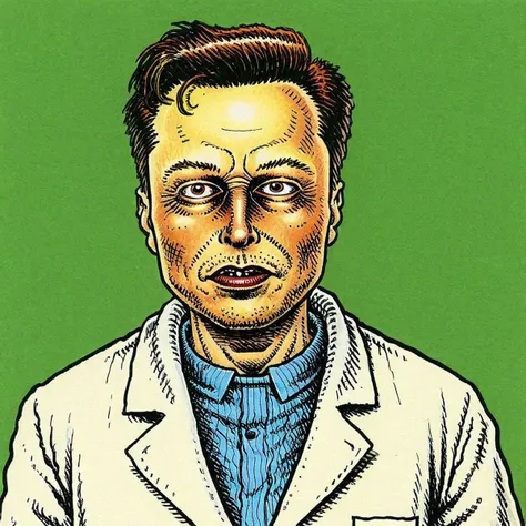 Rough hand drawn color sketch in (rcrumb:1.3) style,
Elon Musk as a Scientist (Lab Coat), loving face expression,
<lora:RCrumb_Style_XL_LyCoris_v1.5.2:1.0>