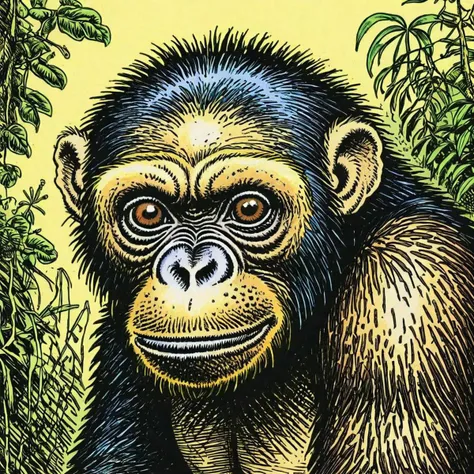 Rough hand drawn color sketch in (rcrumb:1.3) style,
closeup of a Bonobo in nature
<lora:RCrumb_Style_XL_LyCoris_v1.5.2:1.0> <lora:DonaldTrump_XL_10-17-23_v1.7.1:0.7>