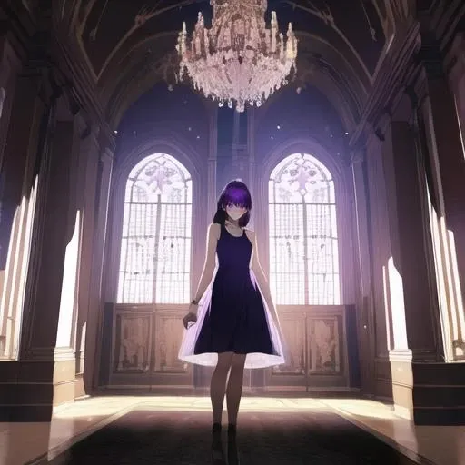 1girl, deep purple skirt, slippers, dark art designed by Frank Miller, landscape of a Sparse 1girl from inside of a Bruma, at Dusk, Ultrarealistic, cartoon, monochromatic