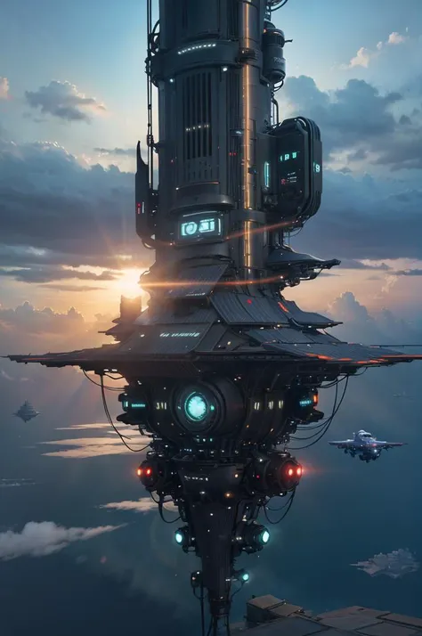 sci-fi floating city, (photorealistic:1.3), best quality, ultra high res, <lora:Retro-Futurism_v2:0.6>, white walls, neon strips,