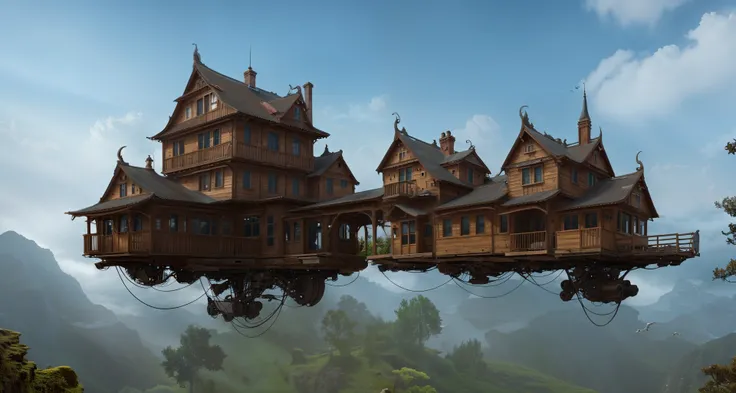 flying house <lora:Retro-Futurism_v2:0.7>, (photorealistic:1.3), best quality, ultra high res, intricate details