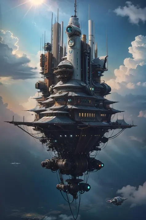 sci-fi floating city, (photorealistic:1.3), best quality, ultra high res, <lora:Retro-Futurism_v2:0.6>