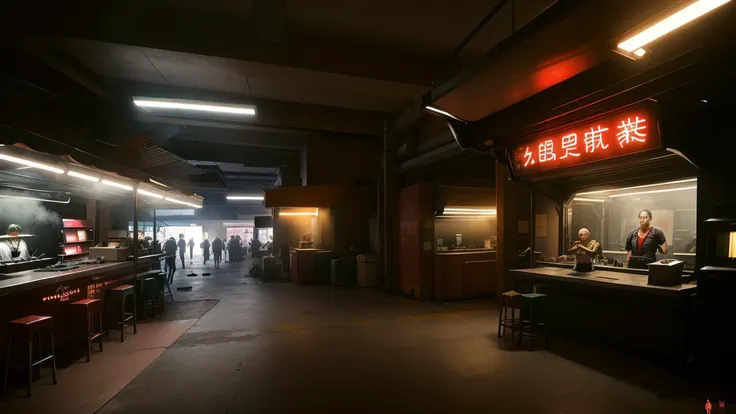 H10 food market,indoors, booth, colorful neon lights,dark,(high quality, best quality, hi res),(ultimate phtoreal Concept Art), <lora:nightcityH10-000027:0.7>