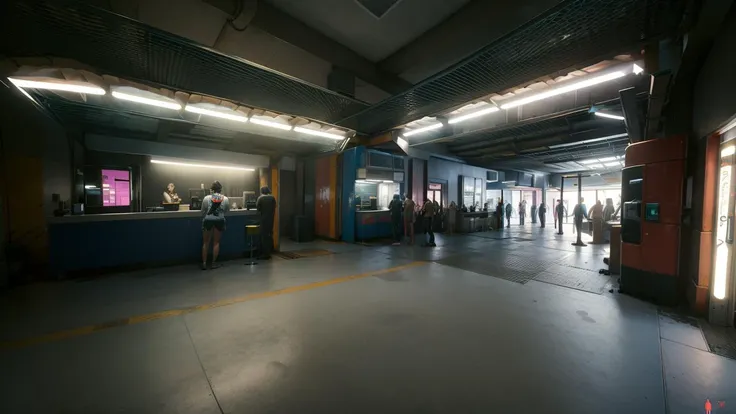 (H10 first floor:1.2), booths, neon lights, humans,colorful neon lights,neon trim,(high quality, best quality, hi res),(ultimate phtoreal Concept Art), <lora:nightcityH10-000027:0.7>