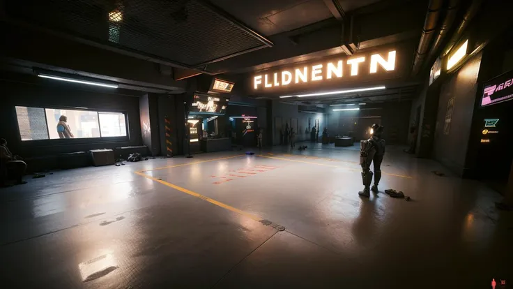 2077 H10 fighting platform,indoors, from side,colorful neon lights,neon trim,(high quality, best quality, hi res),(ultimate phtoreal Concept Art), <lora:nightcityH10-000024:0.7>