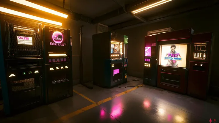 2077 vending machine,colorful neon lights,neon trim,(high quality, best quality, hi res),(ultimate phtoreal Concept Art), <lora:nightcityH10-000027:0.7>