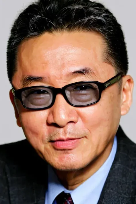 best quality, masterpiece, Asian men,mole, solo, lips, grey_background, mole_under_eye, realistic, upper_body, looking_at_viewer, black_hair, brown_eyes, sweater, forehead, nose, turtleneck, old man, 65 yeas old, <lora:li'ao:0.8>