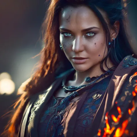 viking warrior, wearing a black armor, ((( inperfect skin, wrinkles, bloody skin))), on a battlefield, surrounded by flames, (masterpiece, best quality, ultra-detailed, best shadow), (detailed background, dark fantasy), (detailed face), high contrast, (best illumination,), ((cinematic light)), colorful, hyper detail, dramatic light, intricate details, ( solo, sharp face), ultra detailed artistic photography, shadows, ultra high definition, 8k, ultra sharp focus, artgerm, loish, artwork masterpiece, cinematic character render, ultra high quality model, film photography, analogue photography, Anna Dittmann, hyperrealism, perfect anatomy, blood splatter, depth of field, dulux, <lora:microwaist_03Lora:0.4>, <lora:norseVikingWarriorAnd_v10:0.6>,Pangelina, <lora:Pangelina:1>