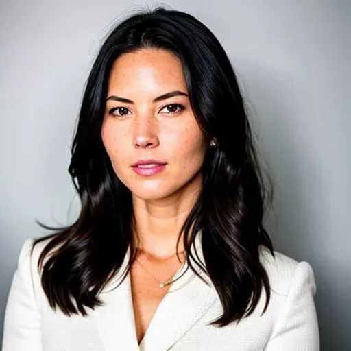 RAW photo, portrait of oliviamunn in elegant office clothes with serious look on her face, dark background, freckels, (high detailed skin:1.2), 8k uhd, dslr, soft lighting, high quality, film grain, Fujifilm XT3