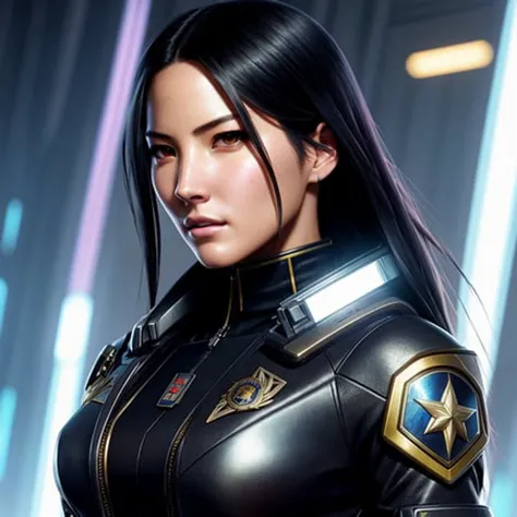 anime key visual of oliviamunn police officer, cyberpunk, futuristic, stunning features, very very perfect face!!, high detailed, digital painting, artstation, smooth, soft focus, illustration, art by artgerm and greg rutkowski and alphonse mucha