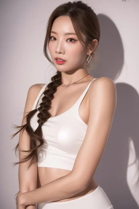 <lora:test:1>, (8k,RAW photo, best quality, masterpiece:1.2), (realistic, photo realistic:1.4), (extremely detailed CG unity 8k wallpaper), (masterpiece), (best quality), (ultra-detailed), (best illustration), (best shadow), ultra-high res, beautiful Korean girl, facing viewer, sweaty skin, wide hips, thick thighs, medium breasts, braided hair, (perfect eyes:1.5), symmetrical eyes, (pureerosface_v1:0.2), (looking at viewer),