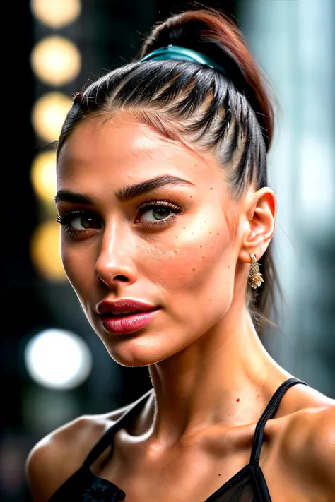 photoshoot of zaraZof1, ponytail haircut, detailed skin texture, (blush:0.2), (goosebumps:0.3), (light blue dress), subsurface scattering, Photorealistic, Hyperrealistic, Hyperdetailed, analog style, hip cocked, demure, detailed skin, matte skin, soft lighting, subsurface scattering, realistic, heavy shadow, masterpiece, best quality, ultra realistic, 8k, golden ratio, Intricate, High Detail, film photography, soft focus