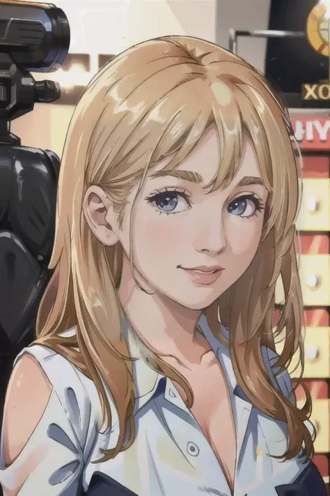 <lora:VC:1.0> masterpiece, best quality, detailed face, 1girl, realistic, solo, a 40 year old, mature, v1873c, long_hair, blonde_hair, tv studio, tv game show host, formal, professional,