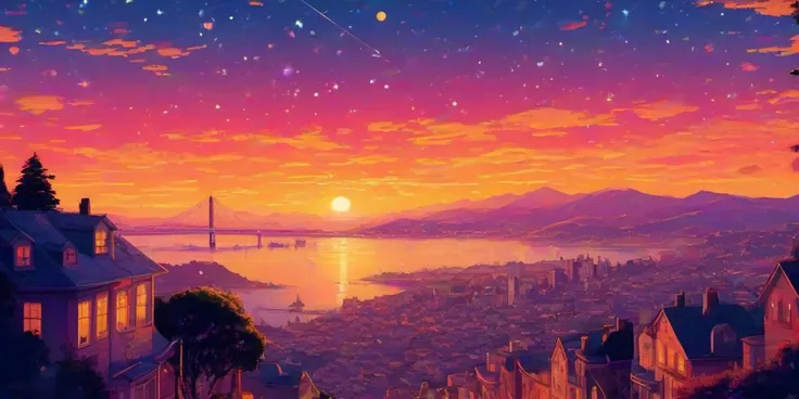 masterpiece high quality
<lora:PE_ToonLand:1> PEToonLand
san fransisco,sunset,stars