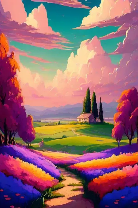 masterpiece high quality
<lora:PE_ToonLand:1> PEToonLand
landscape,flower field