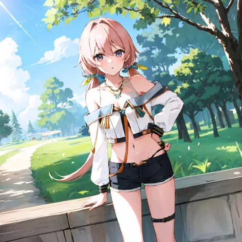 nanahoshi milily,solo,1girl,<lora:nanahoshi milily:0.8>,necklace,white hot pants