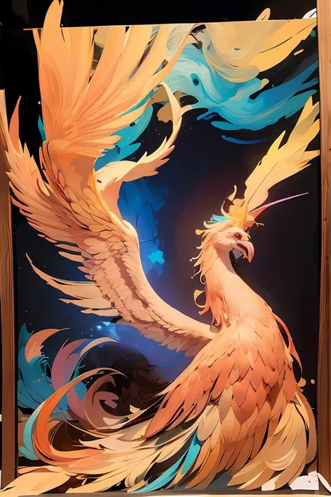 Abstract, 8K, photo shot from front, mid-body portrait, highly-detailed, (flat color:1.1),(colorful:1.3),(masterpiece:1.2), best quality, masterpiece, original, extremely detailed wallpaper, looking at viewer,
erjie,1girl,solo,<lora:Threesister-erjiev2:0.6>, happy to riding a phoenix on the clody sky, <lora:riding_a:0.1>,<lora:phoenix_v1.0:0.3>,
a lot of details,mysterious expression,  in a modern and abstract setting, with bold and colorful abstract art, blurred background, bright lighting,