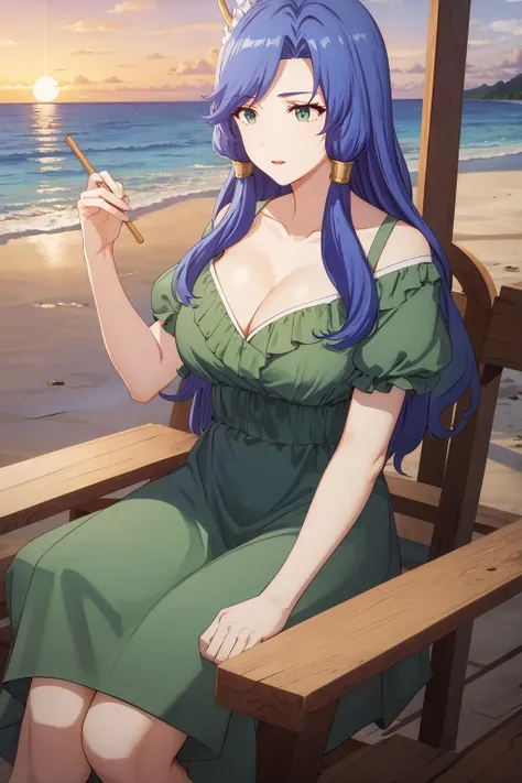 ((masterpiece, high quality, highres,))
outdoors, sunset, beach,
excel, green dress, cleavage, <lora:Excel-10:0.7>